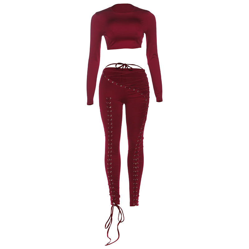 Damen Crop-Top och höga leggings med snörningsdetaljer Mirla-Eva Jonsson
