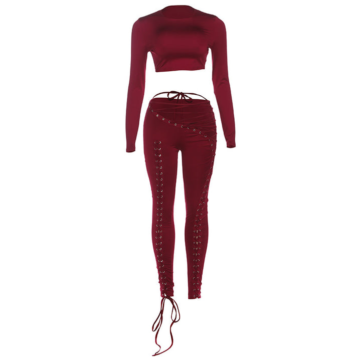 Damen Crop-Top och höga leggings med snörningsdetaljer Mirla-Eva Jonsson