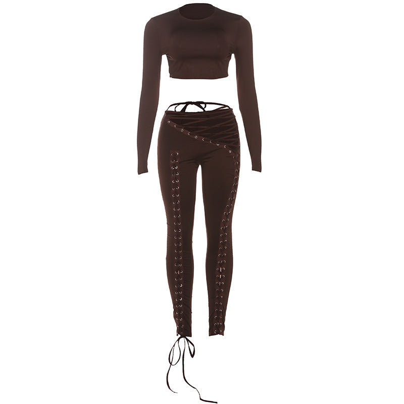 Damen Crop-Top och höga leggings med snörningsdetaljer Mirla-Eva Jonsson