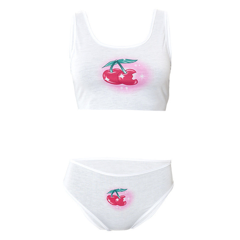 Damen Crop-Top och trosor set med glatt körsbärsmotiv Mirla-Eva Jonsson