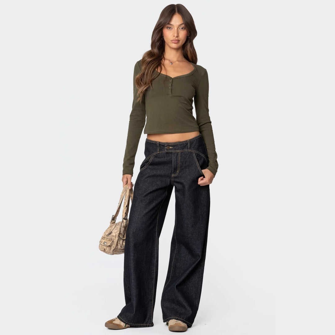 Damen Cropped Långärmad skjorta med knapplista och mjukt tyg Mirla-Eva Jonsson