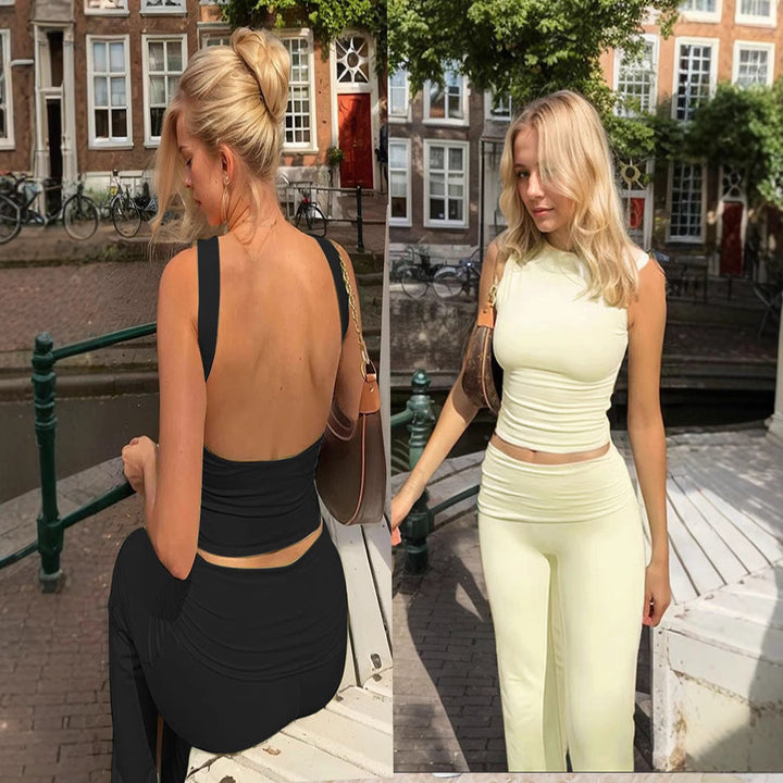 Damen Cropped Lounge-Set med Tight Passform och Modiska Accenter Mirla-Eva Jonsson