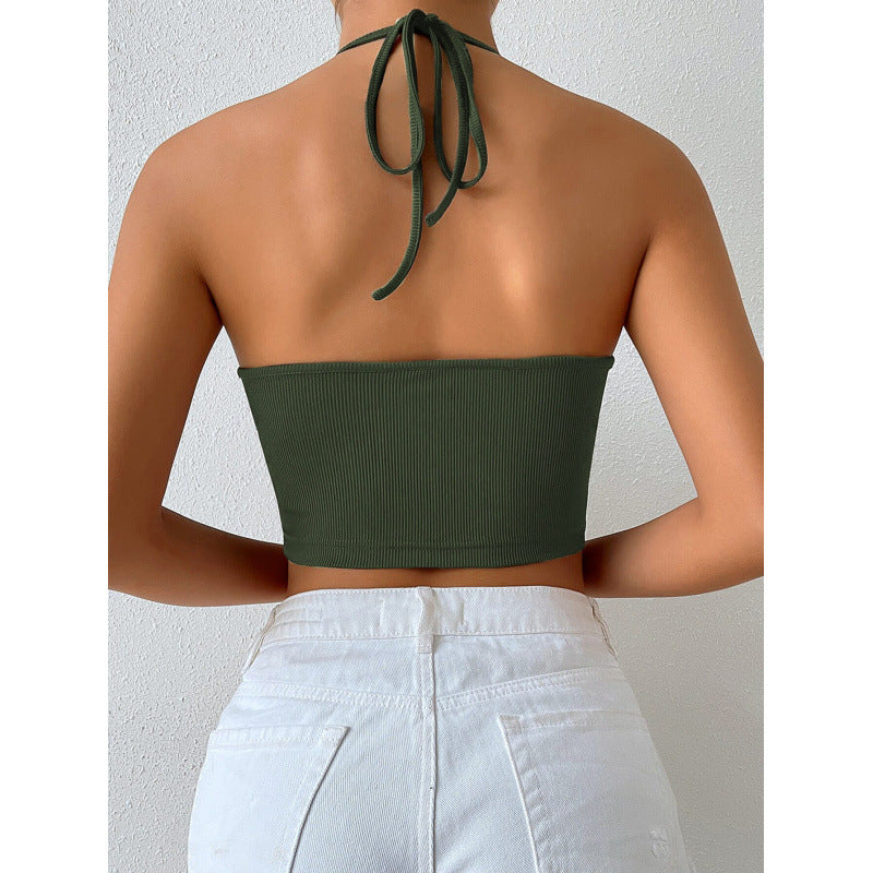 Damen Cropped Top med djup V-ringning och snöreutseende Mirla-Eva Jonsson