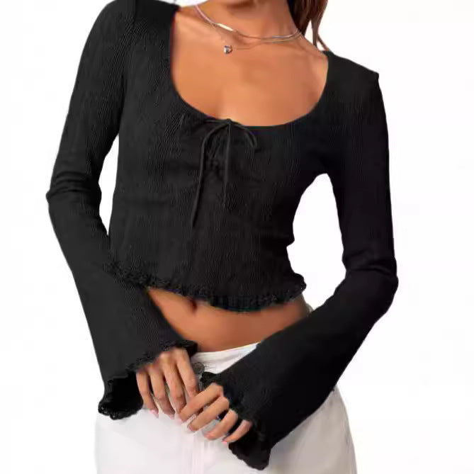 Damen Cropped Top med snöringsdesign och spetsdekorationer Mirla-Eva Jonsson