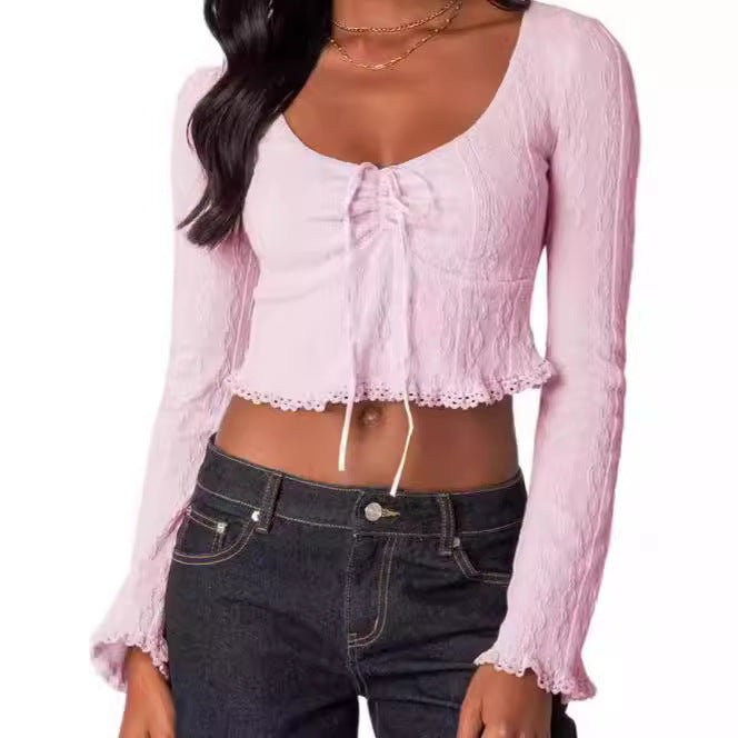 Damen Cropped Top med snöringsdesign och spetsdekorationer Mirla-Eva Jonsson