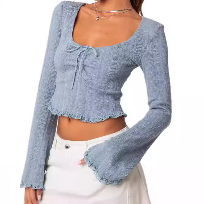 Damen Cropped Top med snöringsdesign och spetsdekorationer Mirla-Eva Jonsson