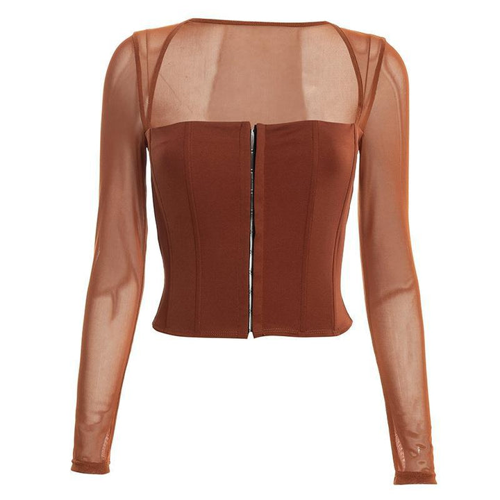 Damen Cropped top med transparenta ärmar och strukturerad skärning Mirla-Eva Jonsson