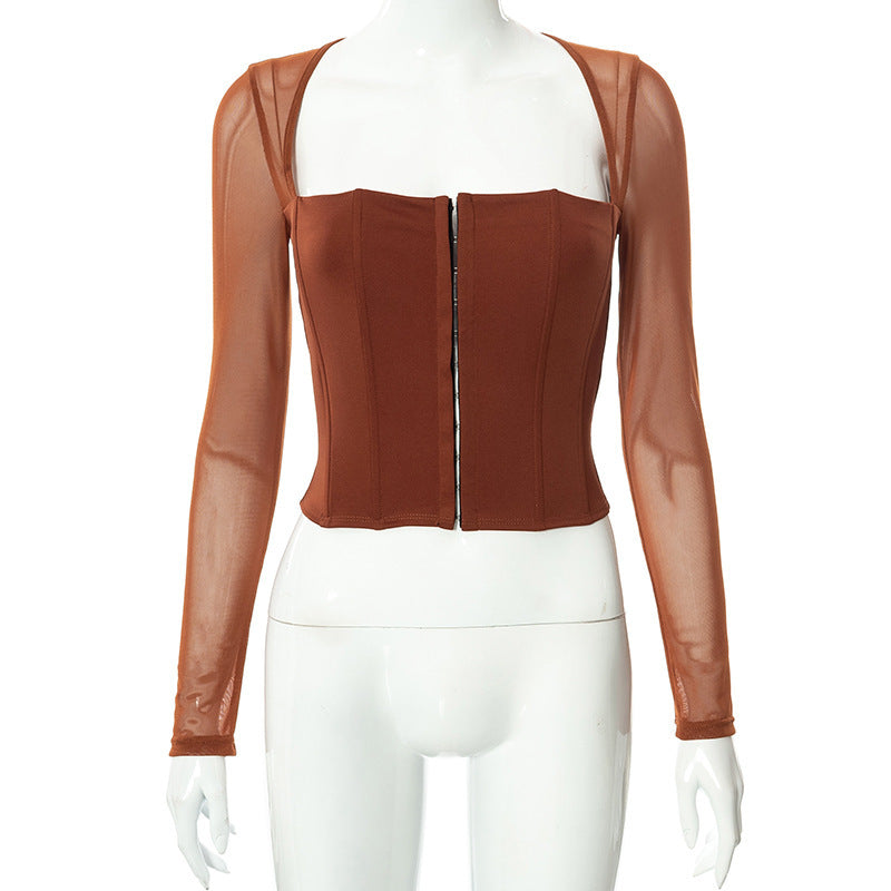 Damen Cropped top med transparenta ärmar och strukturerad skärning Mirla-Eva Jonsson