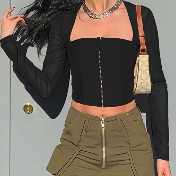Damen Cropped top med transparenta ärmar och strukturerad skärning Mirla-Eva Jonsson