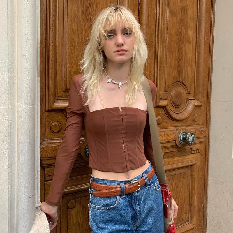 Damen Cropped top med transparenta ärmar och strukturerad skärning Mirla-Eva Jonsson
