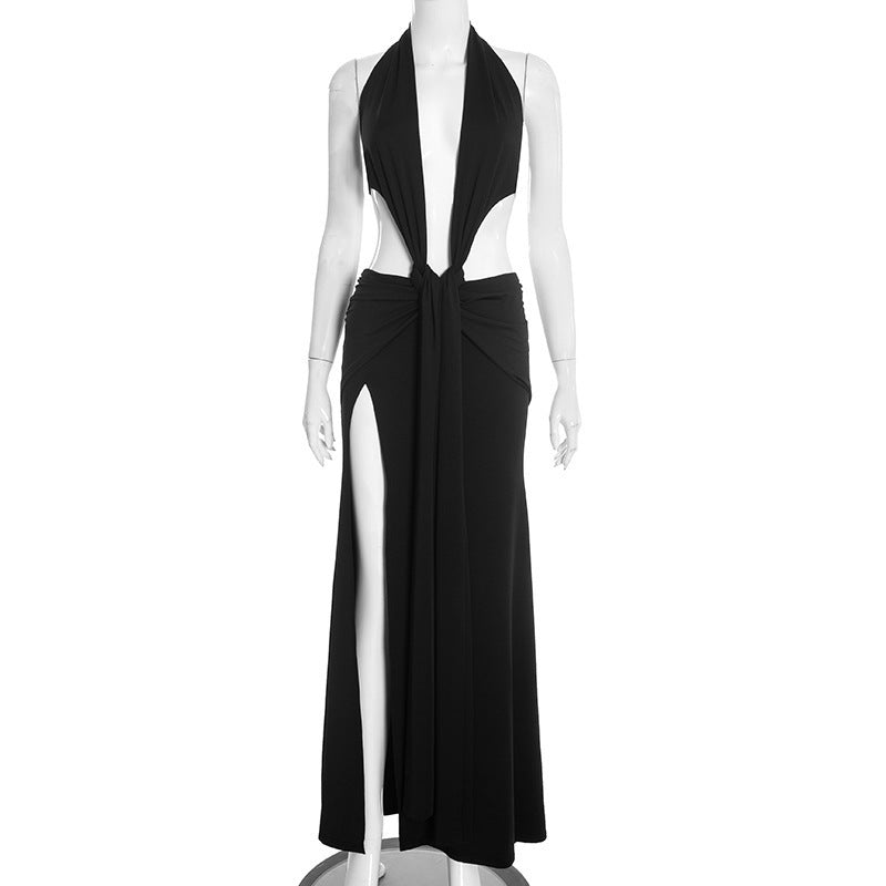 Damen Cut-Out Maxiklänning med djup V-ringning och draperad design Mirla-Eva Jonsson
