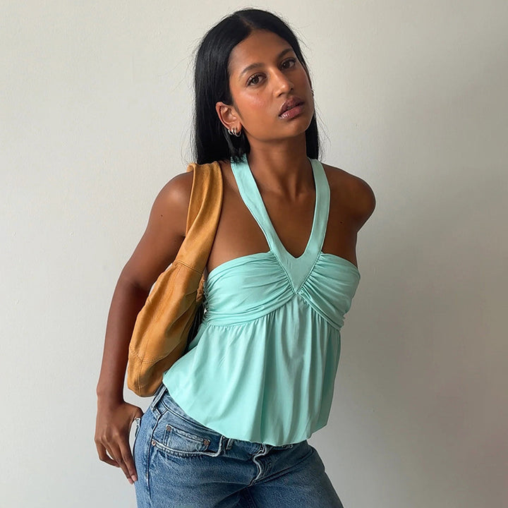 Damen Cut-Out Top med flytande snitt och V-urringning Mirla-Eva Jonsson