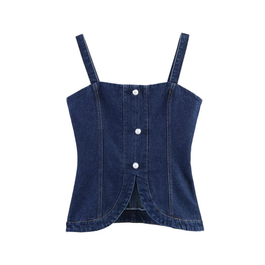 Damen Denim-Cami med figursydd passform och dekorativa knappar Mirla-Eva Jonsson