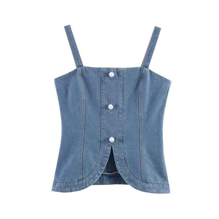 Damen Denim-Cami med figursydd passform och dekorativa knappar Mirla-Eva Jonsson