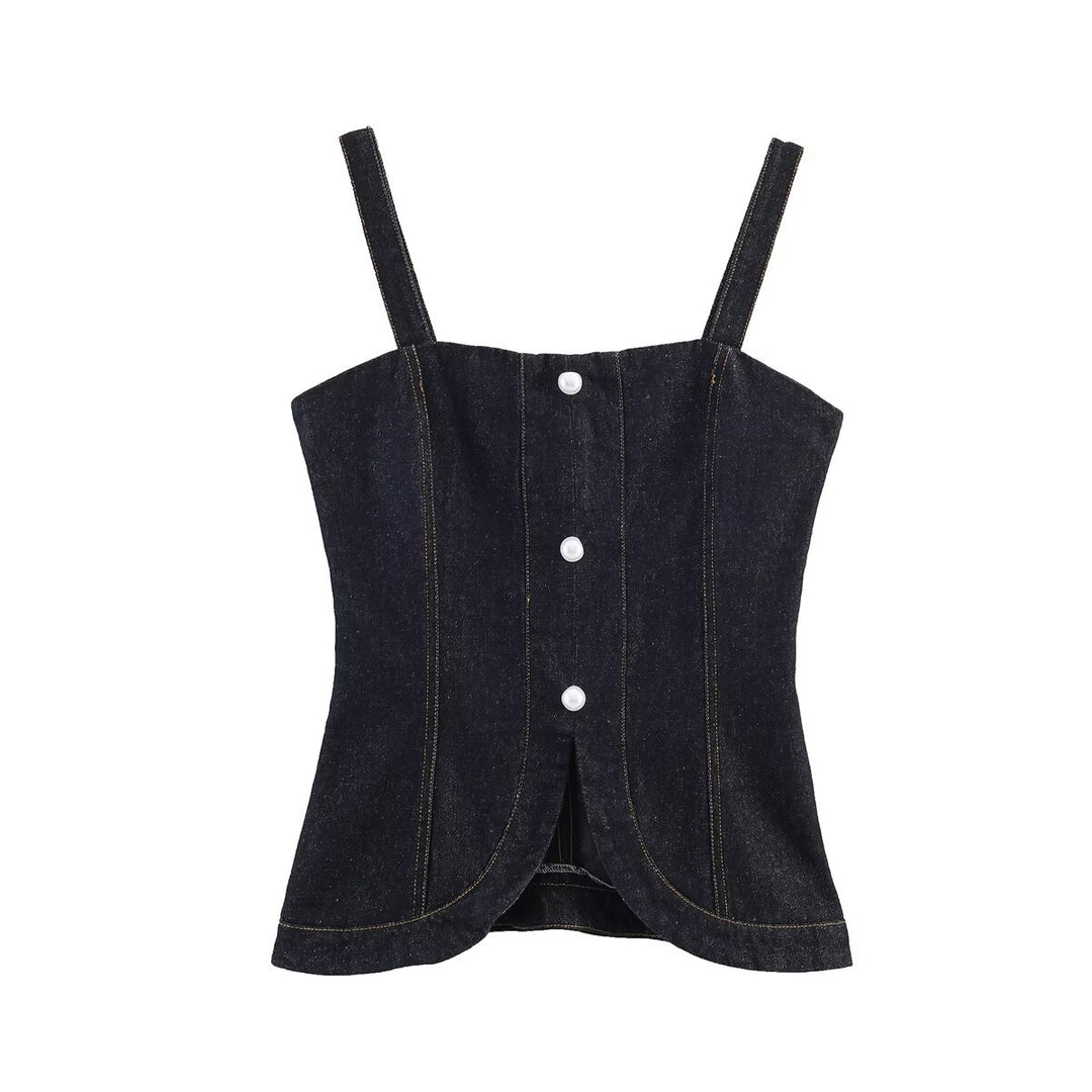 Damen Denim-Cami med figursydd passform och dekorativa knappar Mirla-Eva Jonsson