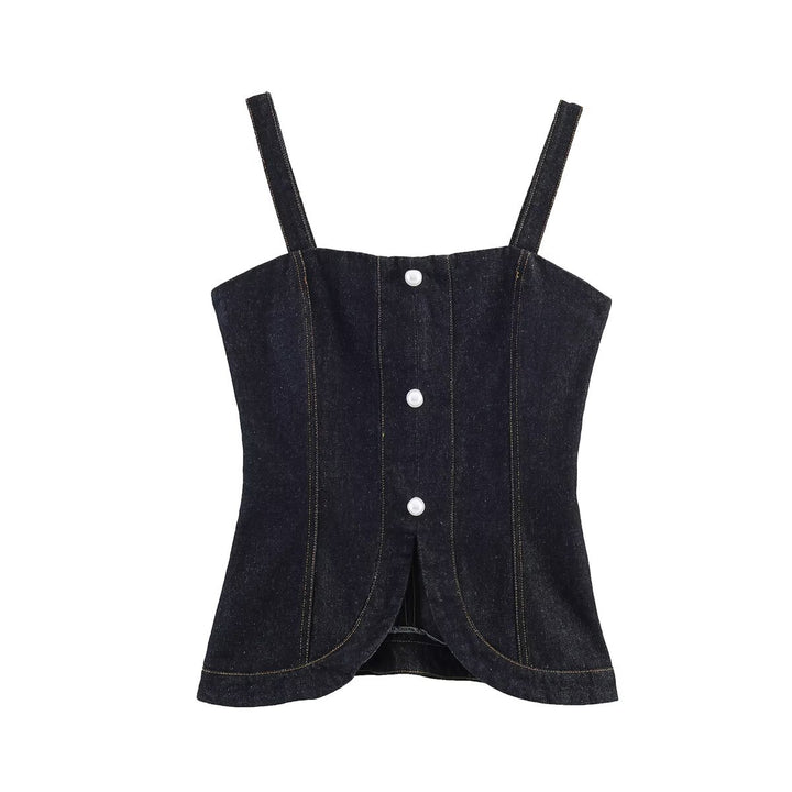 Damen Denim-Cami med figursydd passform och dekorativa knappar Mirla-Eva Jonsson