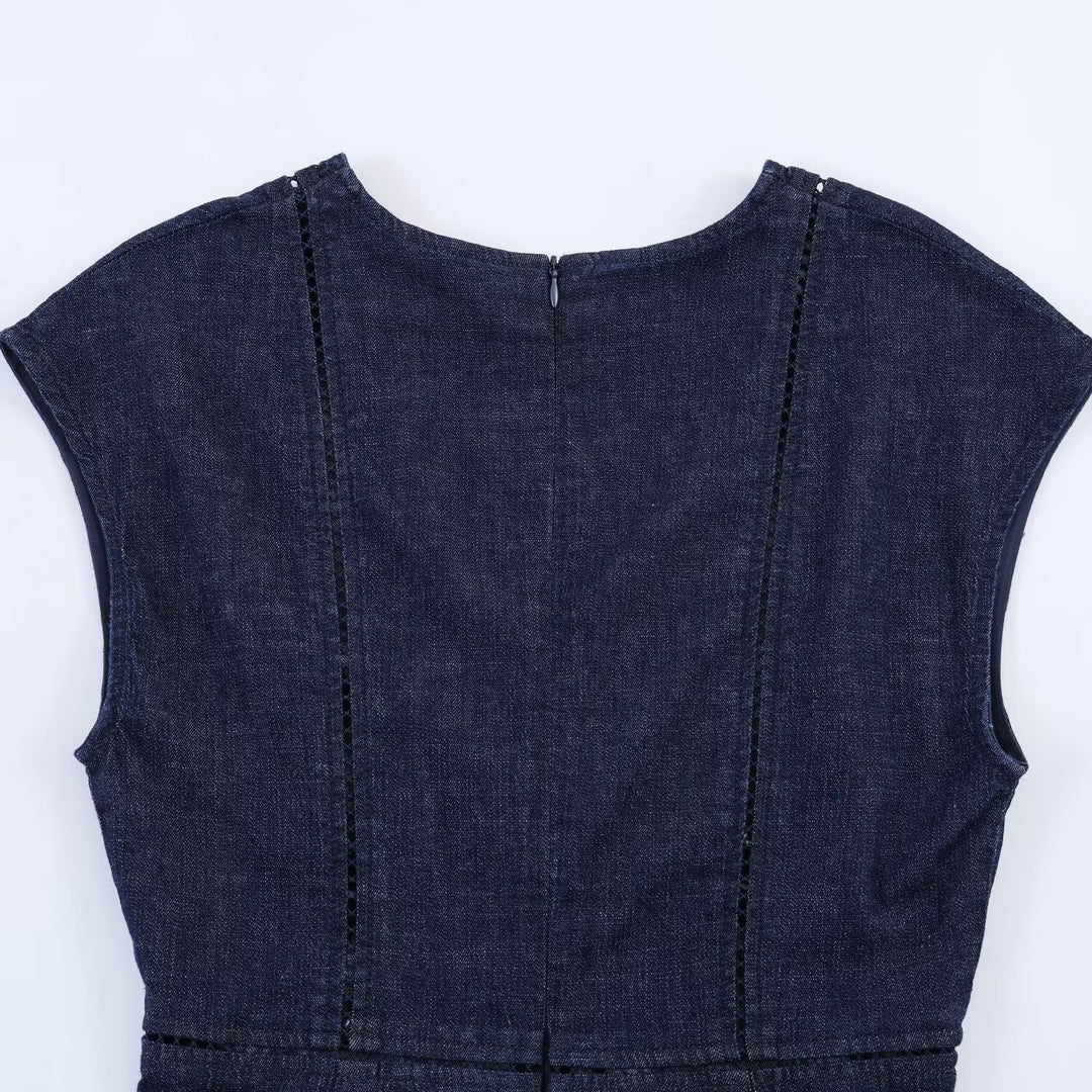 Damen Denim Maxikjol med elegant V-ringning och figursydd silhuett Mirla-Eva Jonsson