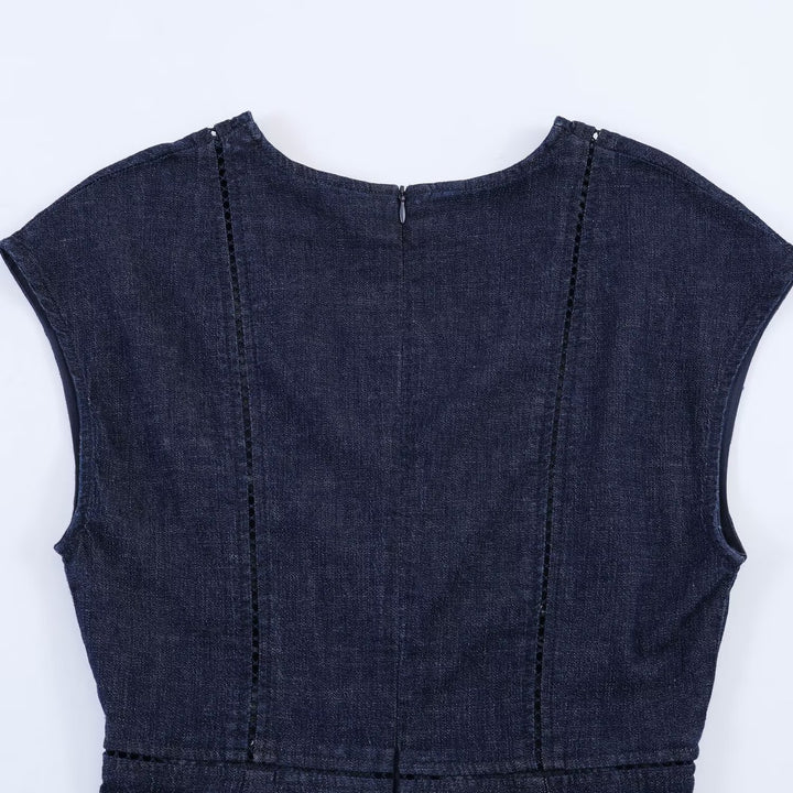 Damen Denim Maxikjol med elegant V-ringning och figursydd silhuett Mirla-Eva Jonsson