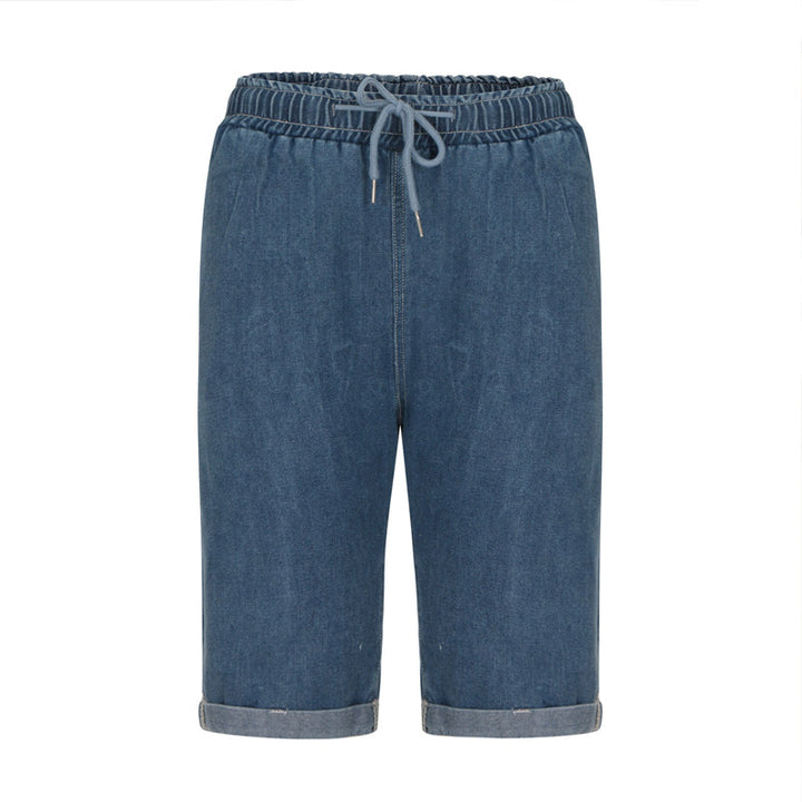 Damen Denim Shorts med elastisk midja och avslappnad passform Mirla-Eva Jonsson