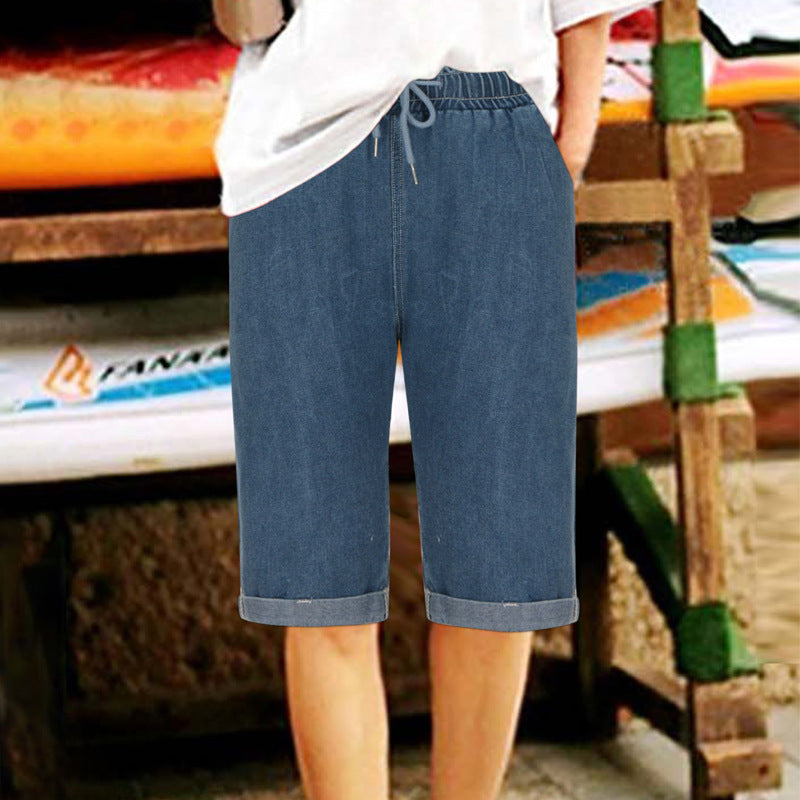 Damen Denim Shorts med elastisk midja och avslappnad passform Mirla-Eva Jonsson
