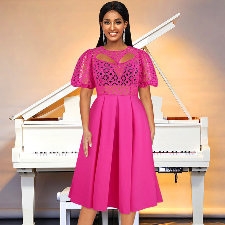 Damen Elegant A-linje Klänning med Cut-Out Detaljer och Puffärmar Mirla-Eva Jonsson