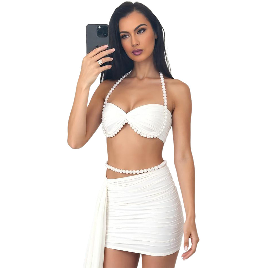 Damen Elegant Bikiniset med draperade detaljer och pärlaccenter Mirla-Eva Jonsson