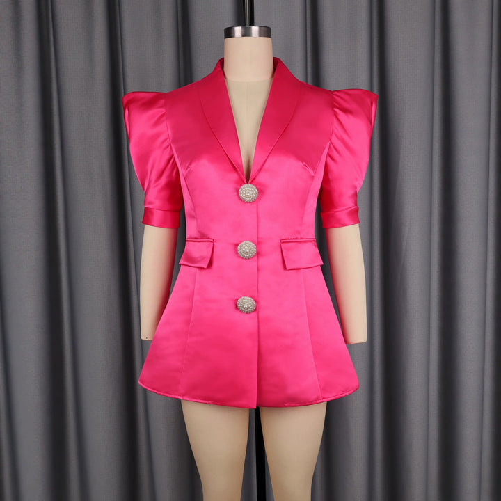 Damen Elegant Blazer-klänning med puffärmar och glittrande knappar Mirla-Eva Jonsson