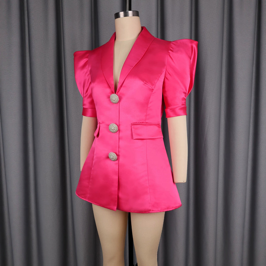 Damen Elegant Blazer-klänning med puffärmar och glittrande knappar Mirla-Eva Jonsson