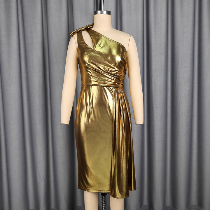 Damen Elegant Evening Dress with Asymmetric Cut and Voluminous Draping Element Mirla-Eva Jonsson