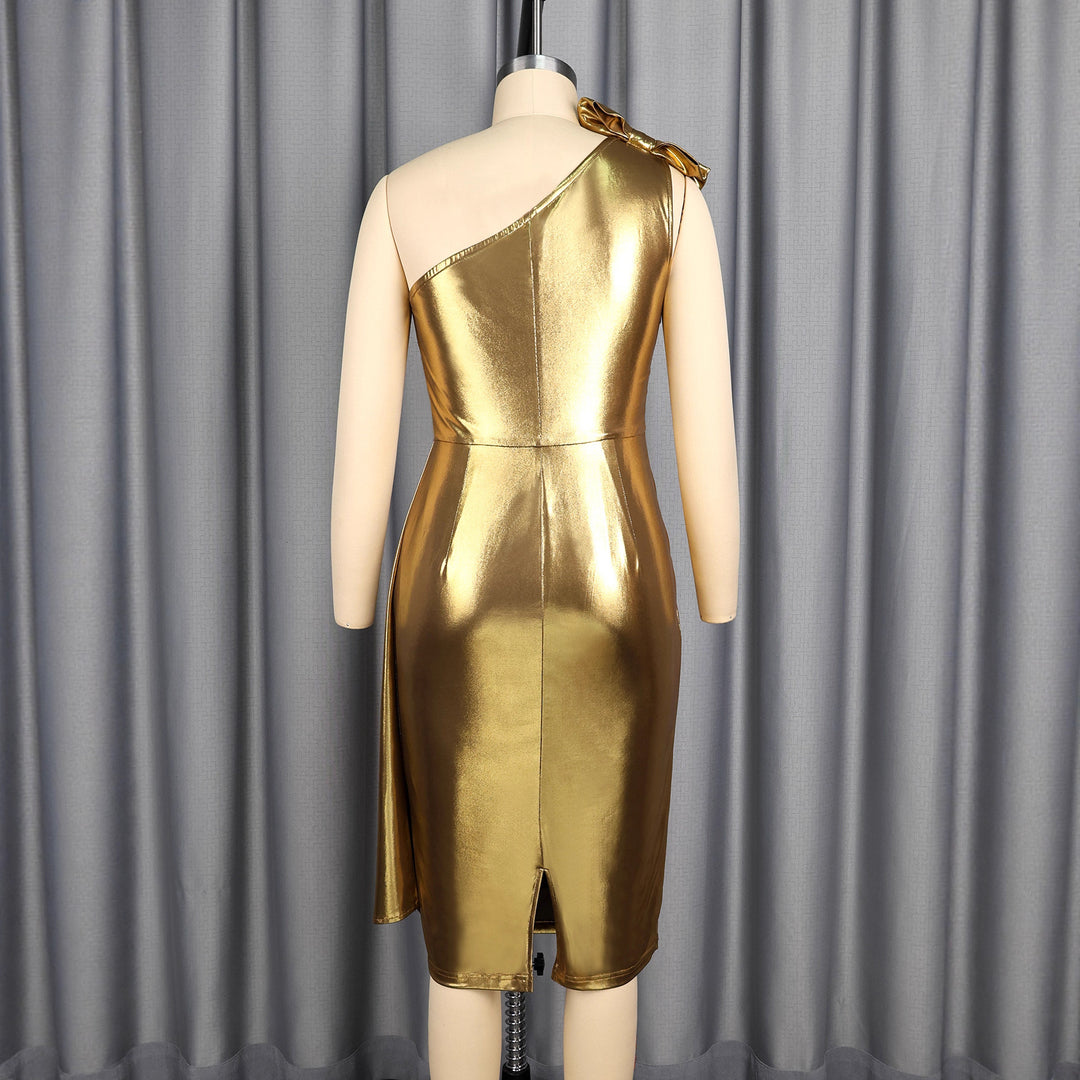 Damen Elegant Evening Dress with Asymmetric Cut and Voluminous Draping Element Mirla-Eva Jonsson