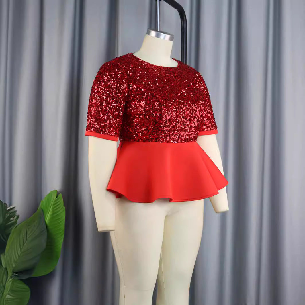 Damen Elegant Glitter Top med peplum nederkant Mirla-Eva Jonsson