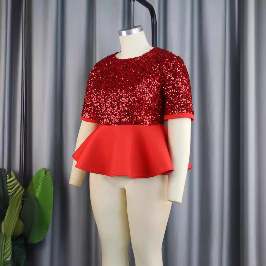 Damen Elegant Glitter Top med peplum nederkant Mirla-Eva Jonsson