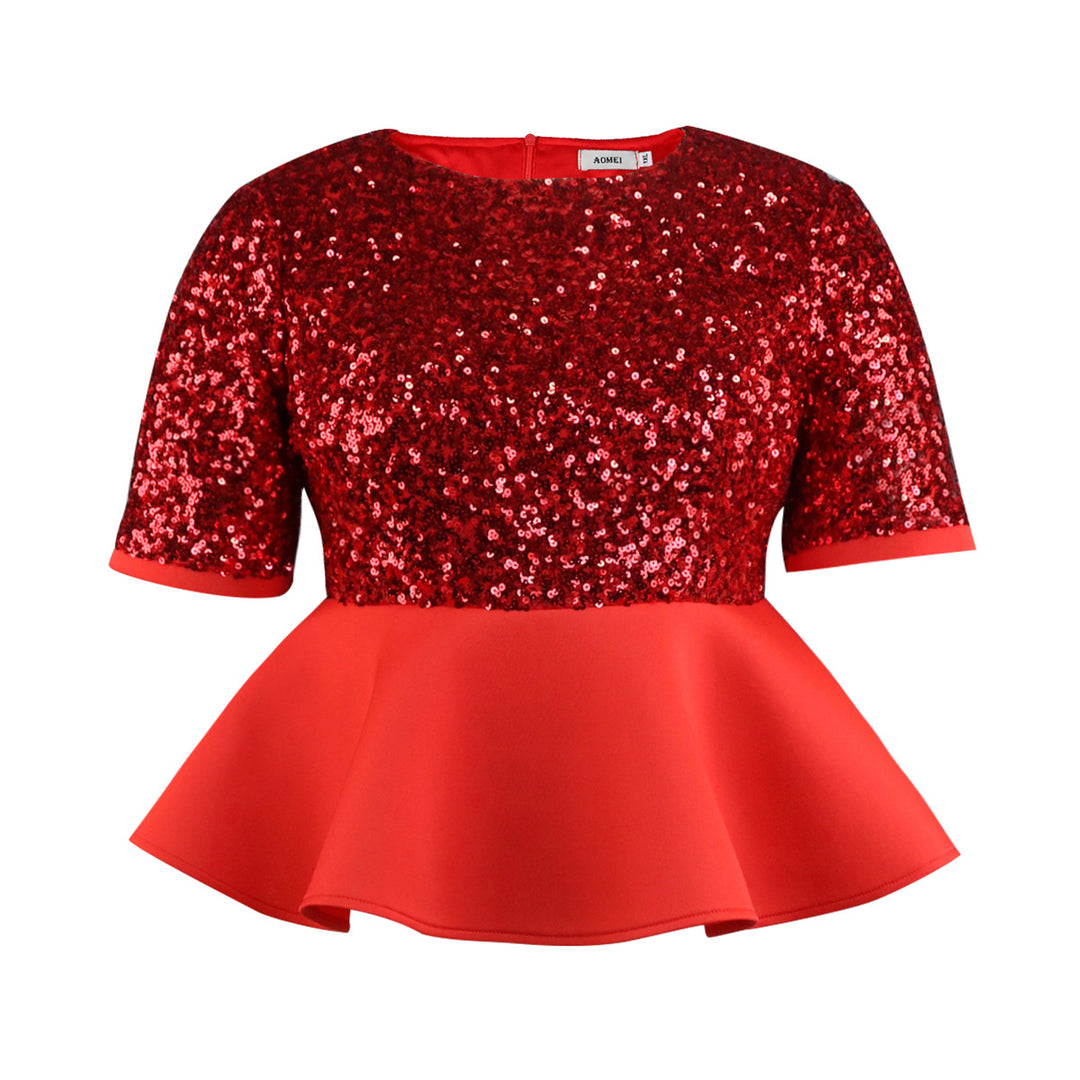 Damen Elegant Glitter Top med peplum nederkant Mirla-Eva Jonsson