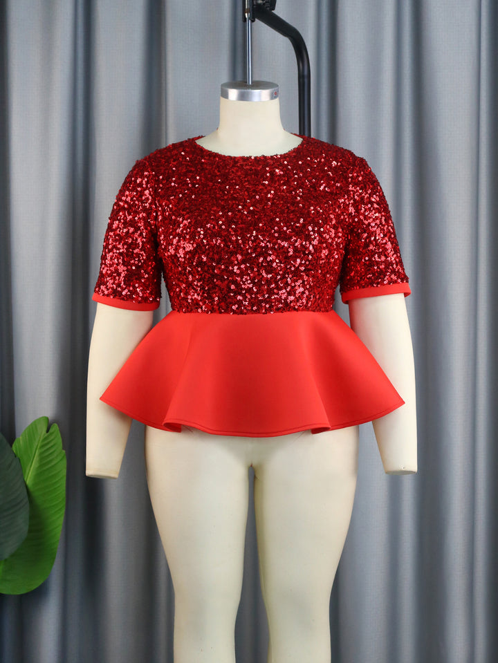 Damen Elegant Glitter Top med peplum nederkant Mirla-Eva Jonsson