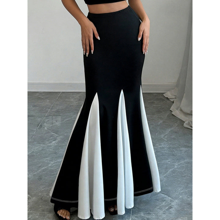 Damen Elegant Maxi-Skirt med kontrasterande volangdetaljer och hög midja Mirla-Eva Jonsson