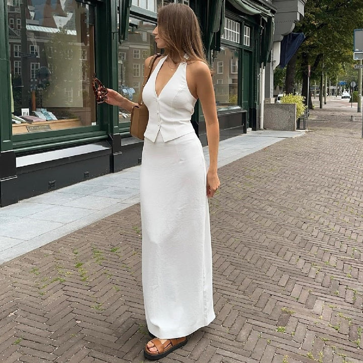 Damen Elegant Maxikjol med djup V-ringning och figursydd överdel Mirla-Eva Jonsson