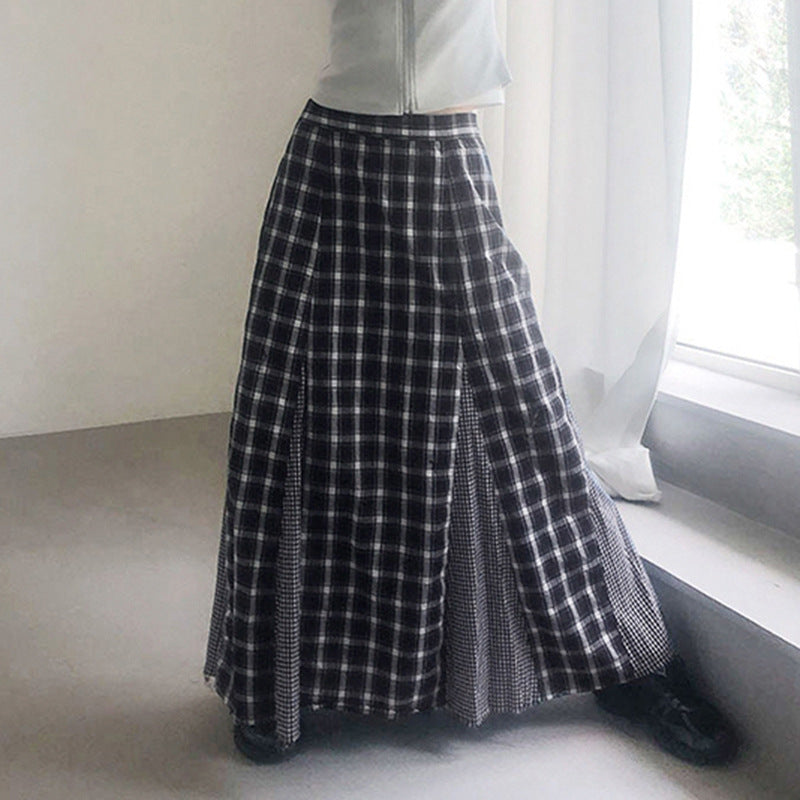 Damen Elegant Maxikjol med kontrasterande rutmönster och sidoflikar Mirla-Eva Jonsson