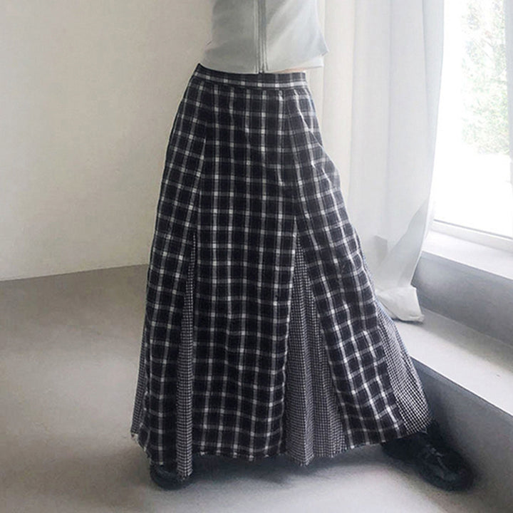 Damen Elegant Maxikjol med kontrasterande rutmönster och sidoflikar Mirla-Eva Jonsson