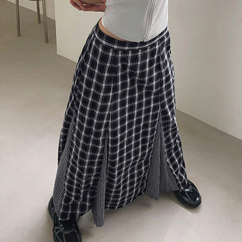 Damen Elegant Maxikjol med kontrasterande rutmönster och sidoflikar Mirla-Eva Jonsson