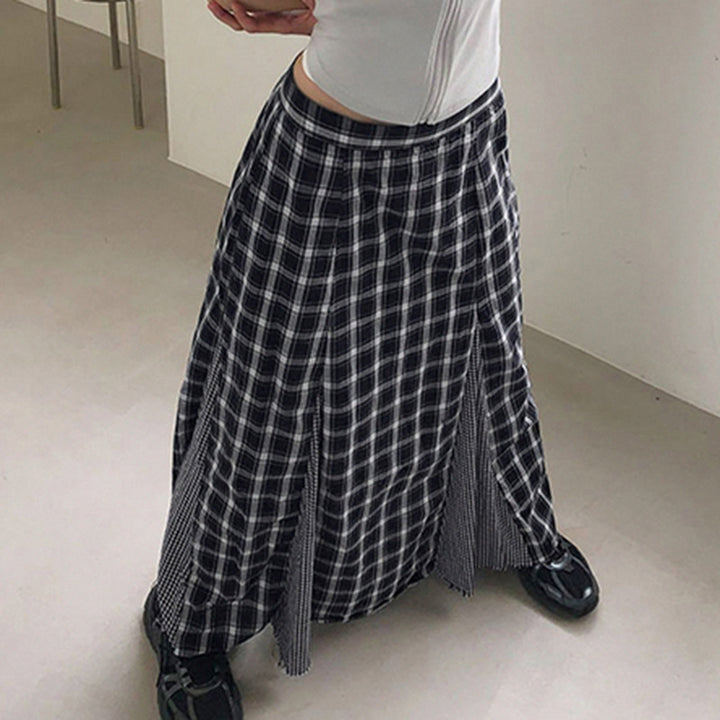 Damen Elegant Maxikjol med kontrasterande rutmönster och sidoflikar Mirla-Eva Jonsson