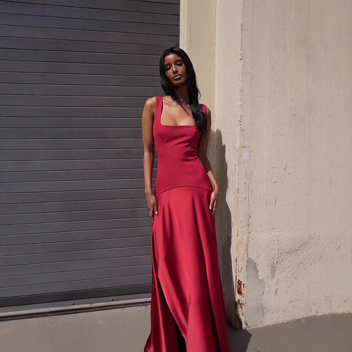 Damen Elegant Maxiklänning med A-linje silhuett och smala band Mirla-Eva Jonsson