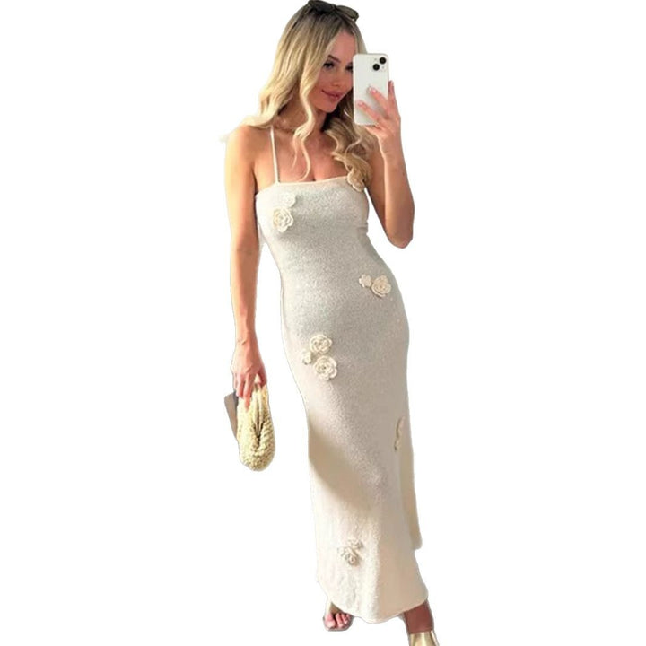 Damen Elegant Maxiklänning med blommiga applikationer och spaghetti-remmar Mirla-Eva Jonsson