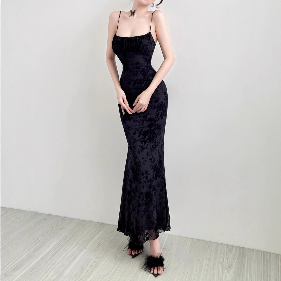 Damen Elegant Maxiklänning med blommönster och spaghettiband Mirla-Eva Jonsson