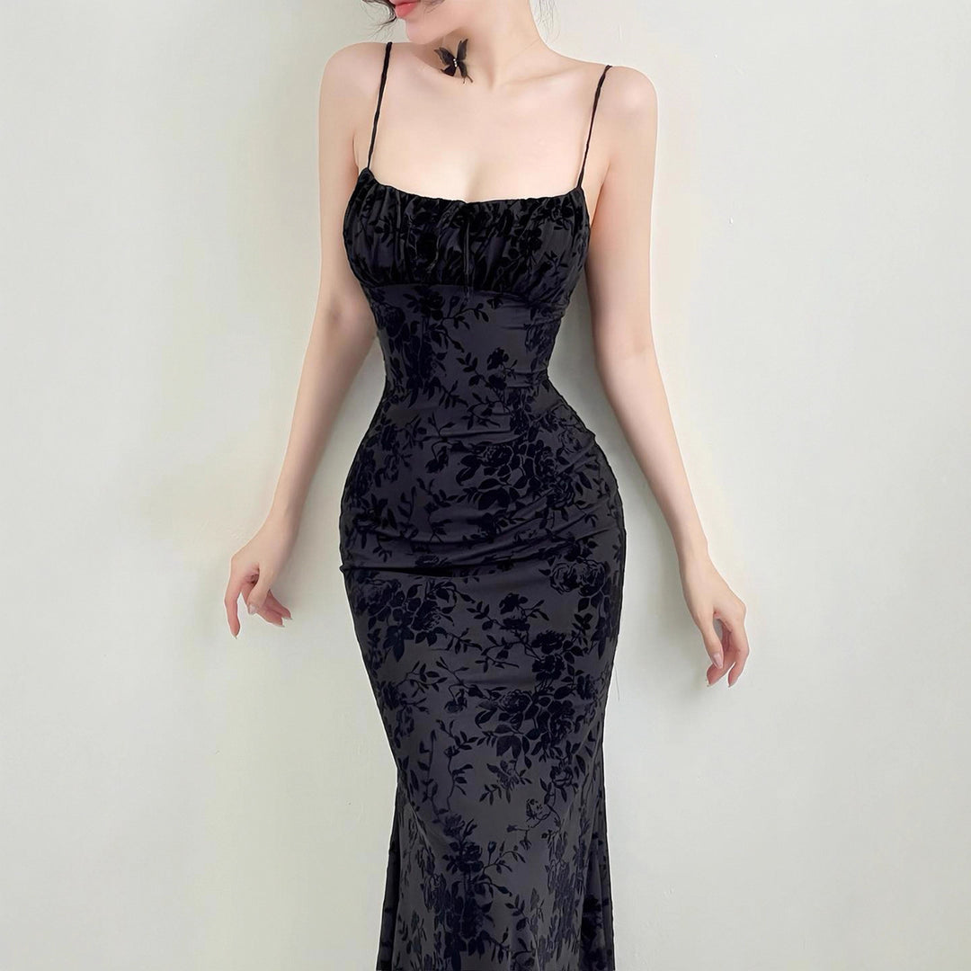 Damen Elegant Maxiklänning med blommönster och spaghettiband Mirla-Eva Jonsson