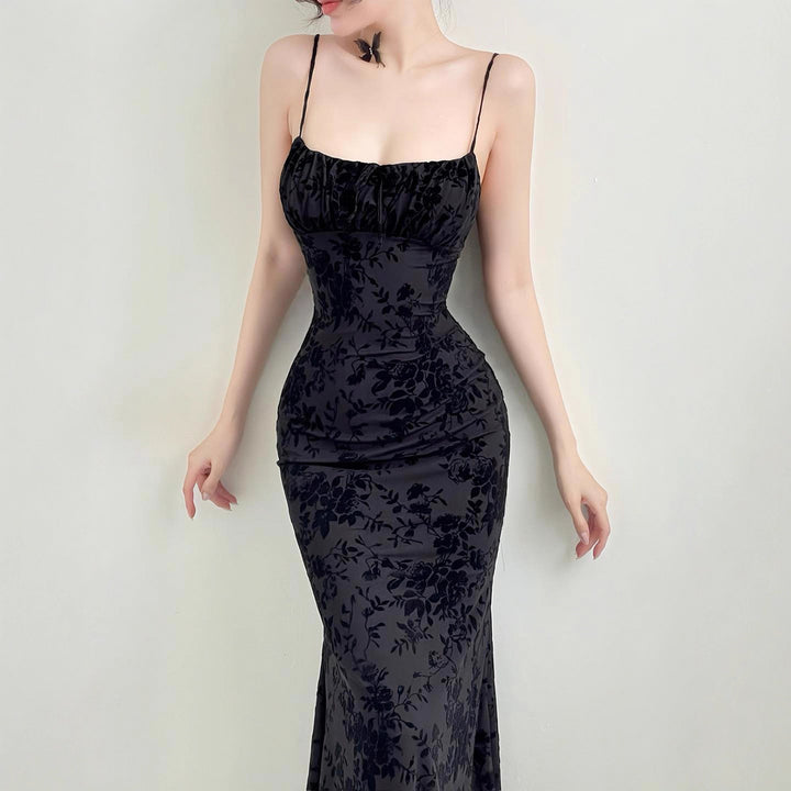 Damen Elegant Maxiklänning med blommönster och spaghettiband Mirla-Eva Jonsson