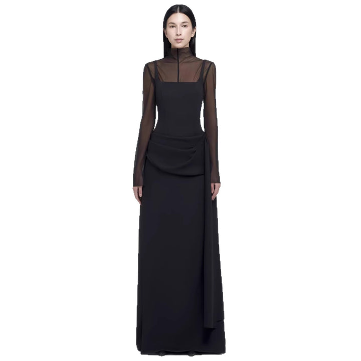 Damen Elegant Maxiklänning med genomskinliga ärmar och draperad kjol Mirla-Eva Jonsson