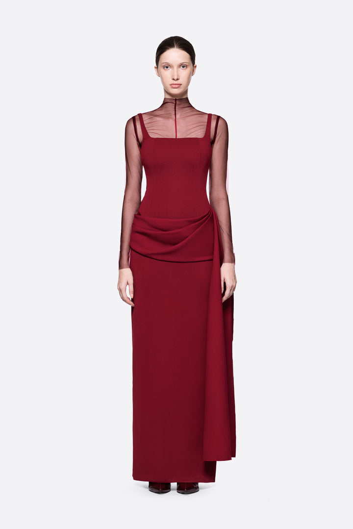 Damen Elegant Maxiklänning med genomskinliga ärmar och draperad kjol Mirla-Eva Jonsson