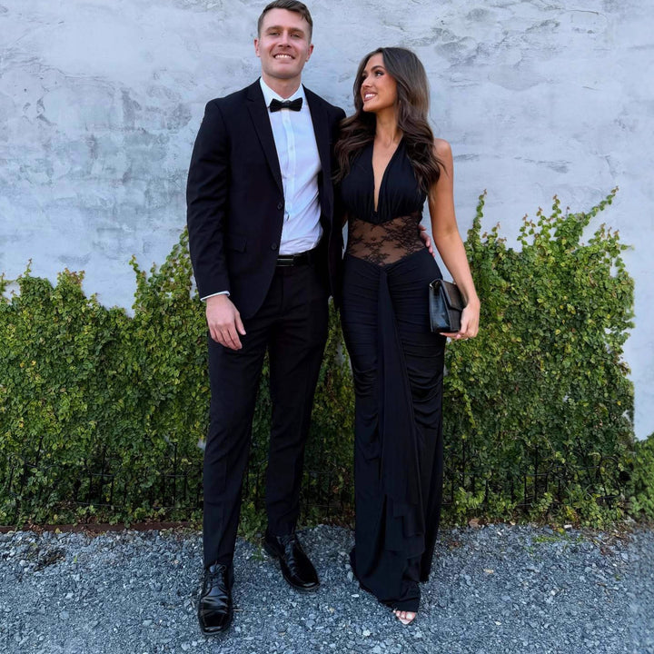 Damen Elegant Maxiklänning med raffinerad spetsdetalj och draperingar Mirla-Eva Jonsson
