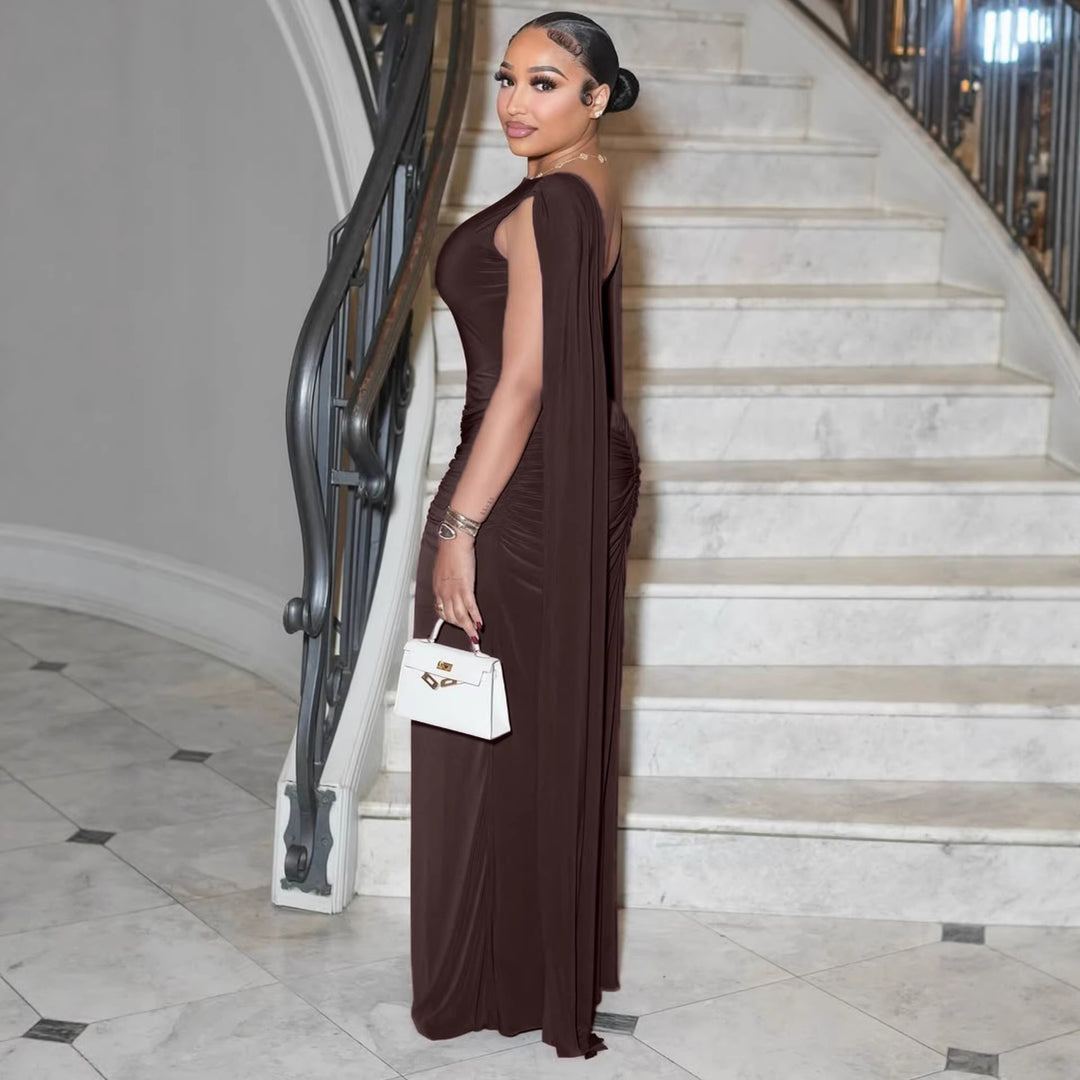 Damen Elegant Maxikleid mit Raffungen und transparenten Ärmeln Mirla-Eva Jonsson
