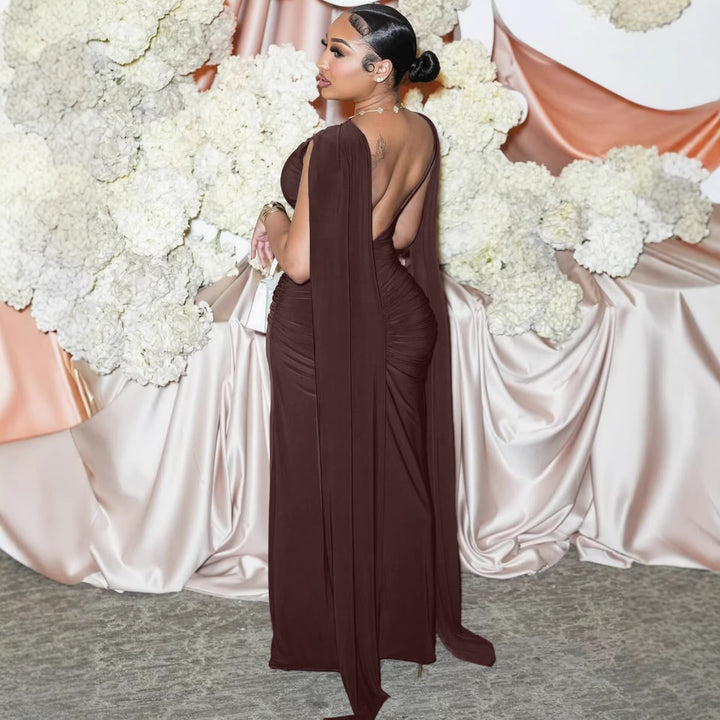 Damen Elegant Maxikleid mit Raffungen und transparenten Ärmeln Mirla-Eva Jonsson